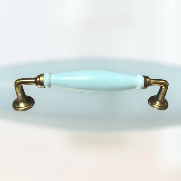 Sky_Blue_Ceramic_Door_Handle_Gold_Antique_Finish_-_(Size_10_Inch)_-_Hole_To_Hole_9_Inch_(Pack_Of_1_Handle)