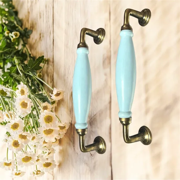Sky_Blue_Ceramic_Door_Handle_Gold_Antique_Finish_-_(Size_10_Inch)_-_Hole_To_Hole_9_Inch_(Pack_Of_1_Handle)