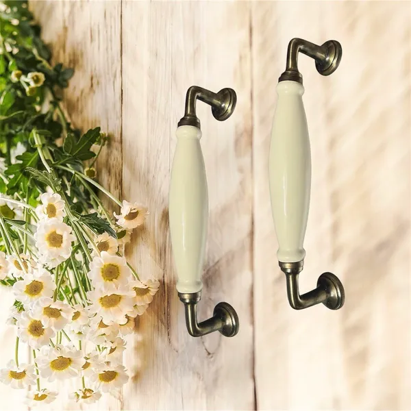 Ivory_Ceramic_Door_Handle_Gold_Antique_Finish_-_(Size_10_Inch)_-_Hole_To_Hole_9_Inch_(Pack_Of_1_Handle)