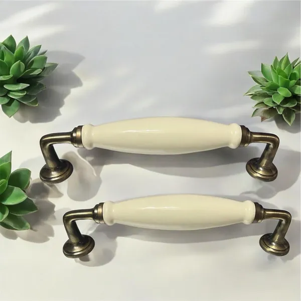 Ivory_Ceramic_Door_Handle_Gold_Antique_Finish_-_(Size_10_Inch)_-_Hole_To_Hole_9_Inch_(Pack_Of_1_Handle)