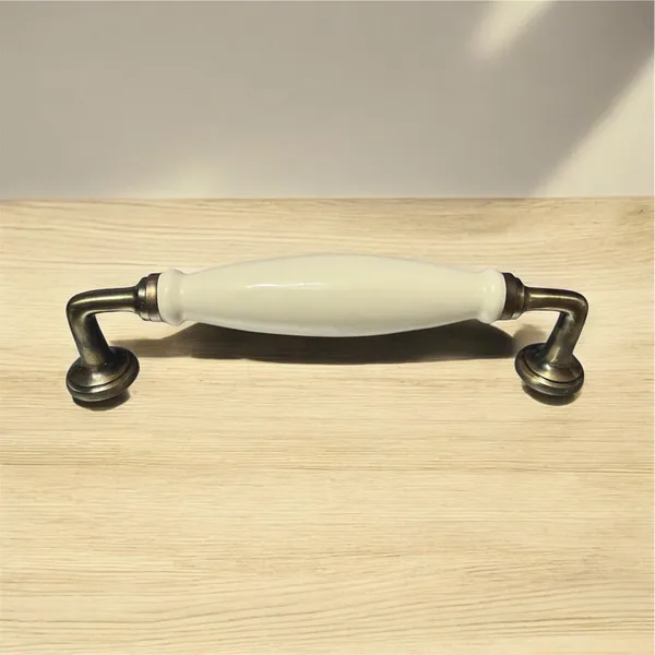 Ivory_Ceramic_Door_Handle_Gold_Antique_Finish_-_(Size_10_Inch)_-_Hole_To_Hole_9_Inch_(Pack_Of_1_Handle)