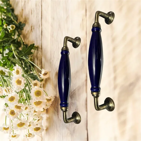 Black_Ceramic_Door_Handle_Gold_Antique_Finish_-_(Size_10_Inch)_-_Hole_To_Hole_9_Inch_(Pack_Of_1_Handle)