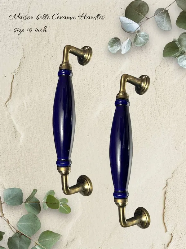 Black_Ceramic_Door_Handle_Gold_Antique_Finish_-_(Size_10_Inch)_-_Hole_To_Hole_9_Inch_(Pack_Of_1_Handle)
