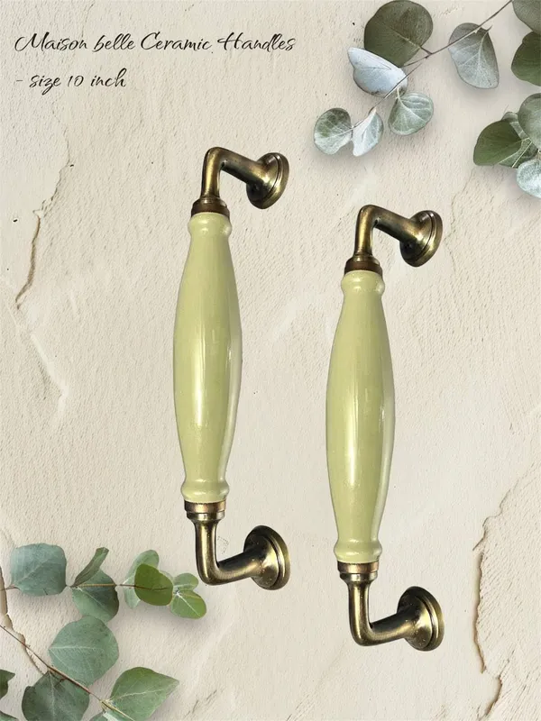 Sage_Green_Ceramic_Door_Handle_Gold_Antique_Finish_-_(Size_10_Inch)_-_Hole_To_Hole_9_Inch_(Pack_Of_1_Handle)