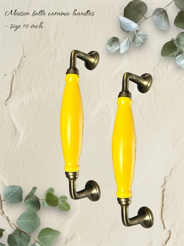 Yellow_Ceramic_Door_Handle_Gold_Antique_Finish_-_(Size_10_Inch)_-_Hole_To_Hole_9_Inch_(Pack_Of_1_Handle)