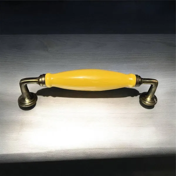 Yellow_Ceramic_Door_Handle_Gold_Antique_Finish_-_(Size_10_Inch)_-_Hole_To_Hole_9_Inch_(Pack_Of_1_Handle)