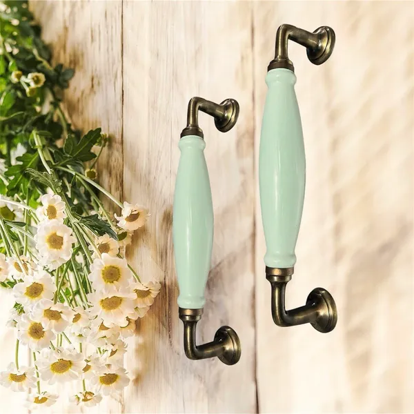 Sea_Green_Ceramic_Door_Handle_Gold_Antique_Finish_-_(Size_10_Inch)_-_Hole_To_Hole_9_Inch_(Pack_Of_1_Handle)