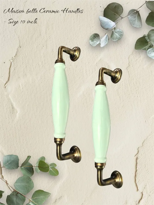 Sea_Green_Ceramic_Door_Handle_Gold_Antique_Finish_-_(Size_10_Inch)_-_Hole_To_Hole_9_Inch_(Pack_Of_1_Handle)