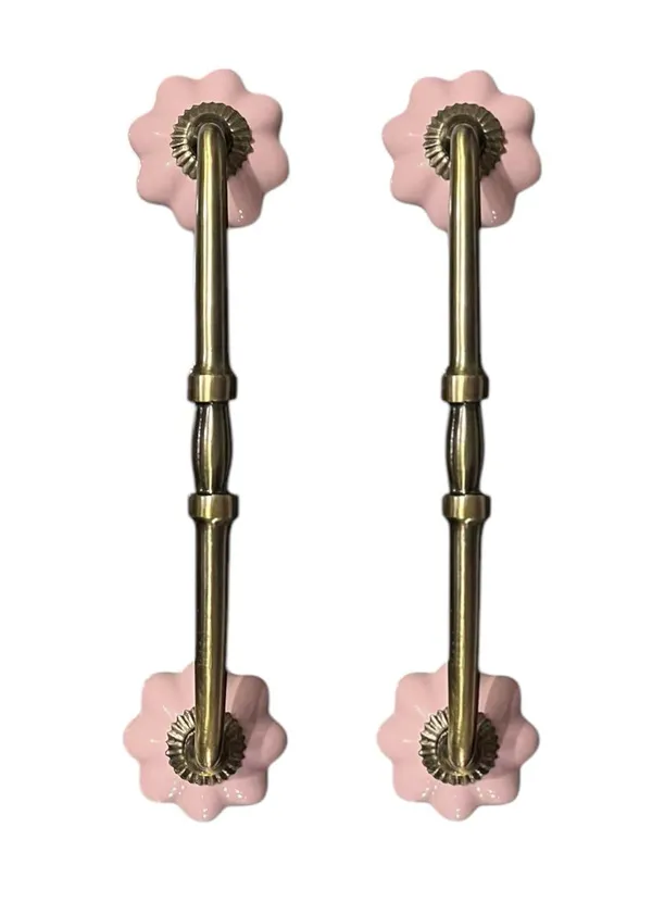 Ceramic_Door_Handle_Gold_Antique_Finish_-_(Size_10_Inch,_Pink)_-_Hole_To_Hole_8_Inch_(Pack_Of_1_Handle)_(8_Inch)