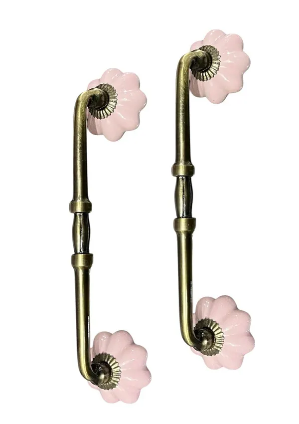 Ceramic_Door_Handle_Gold_Antique_Finish_-_(Size_10_Inch,_Pink)_-_Hole_To_Hole_8_Inch_(Pack_Of_1_Handle)_(8_Inch)