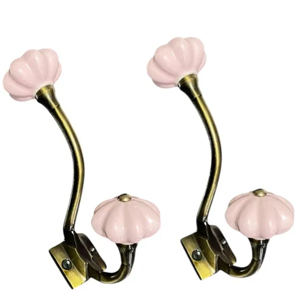 Pack_of_2_Pink_Ceramic_Metal_Wall_Hooks_-_Gold_Antique_Finish_(Size_6_Inch,_)