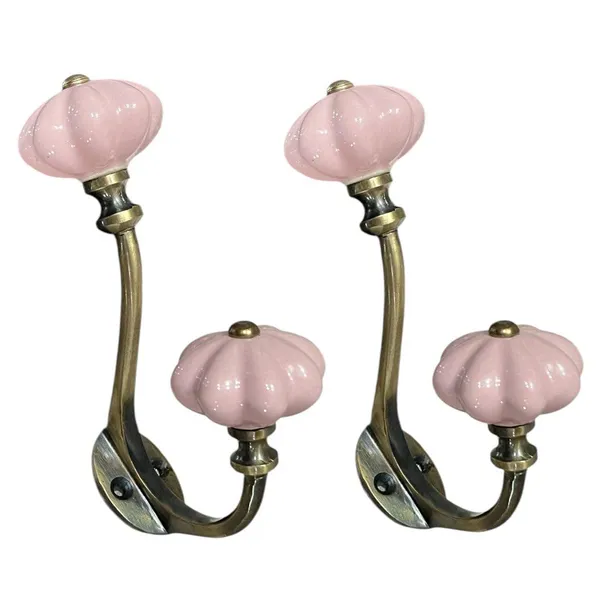 Pack_of_2_Pink_Ceramic_Metal_Wall_Hooks_-_Gold_Antique_Finish_(Size_6_Inch)