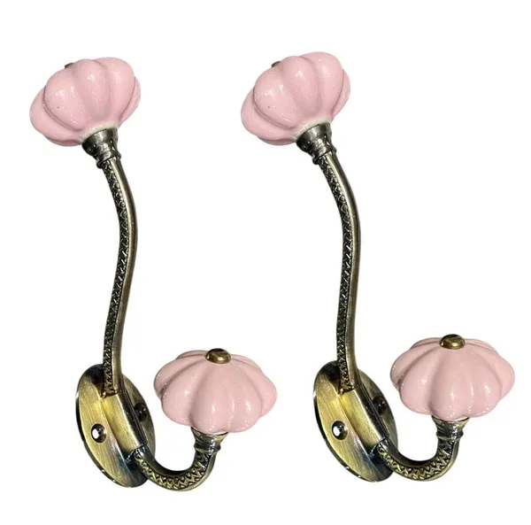 Pack_of_2_Pink_Ceramic_Metal_Wall_Hooks_-_Gold_Antique_Finish_(Size_6_Inch,_)_PINK