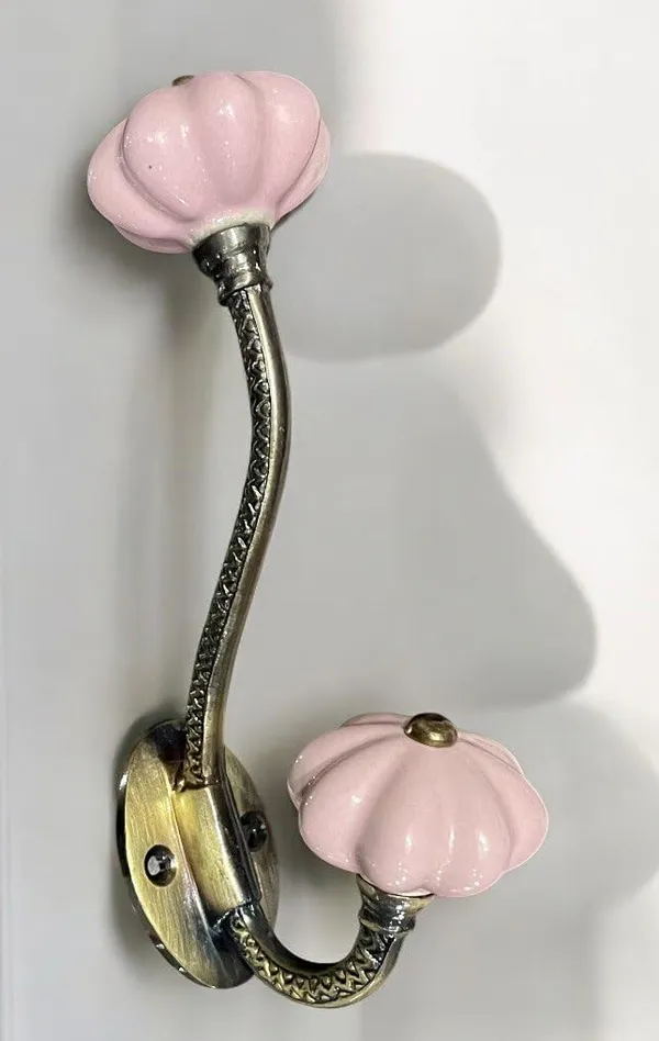 Pack_of_2_Pink_Ceramic_Metal_Wall_Hooks_-_Gold_Antique_Finish_(Size_6_Inch,_)_PINK