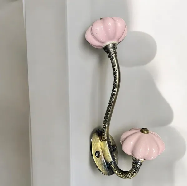 Pack_of_2_Pink_Ceramic_Metal_Wall_Hooks_-_Gold_Antique_Finish_(Size_6_Inch,_)_PINK