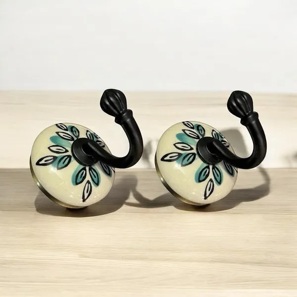 Pack_of_2_White_Ceramic_Metal_Wall_Hook/Wall_Mounted_Single_Hook_Hanger_-_Black_Hook_(Size_3.5_Inch,_Hand_Painting)_-