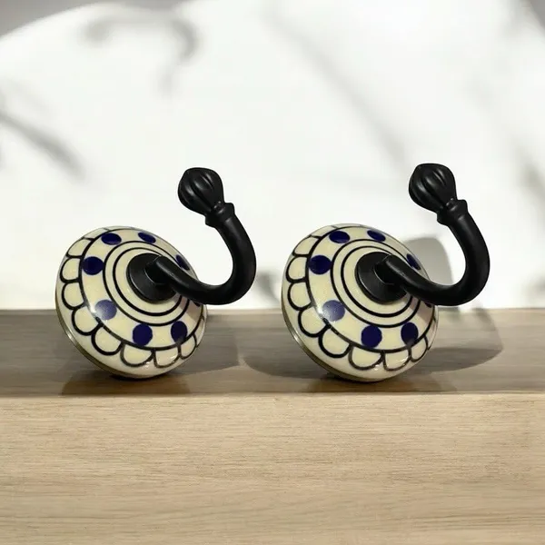 Pack_of_2_White_Ceramic_Metal_Wall_Hook/Wall_Mounted_Single_Hook_Hanger_-_Black_Hook_(Size_3.5_Inch,_Hand_Painting)_-