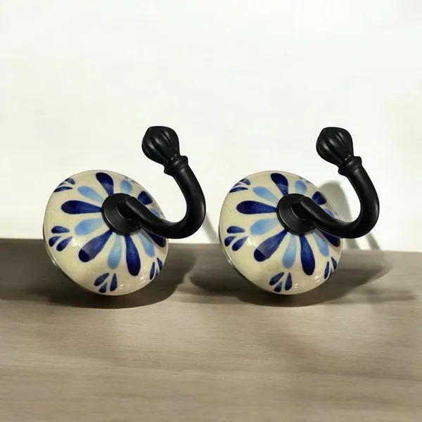 Pack_of_2_White_Ceramic_Metal_Wall_Hook/Wall_Mounted_Single_Hook_Hanger_-_Black_Hook_(Size_3.5_Inch,_Hand_Painting)_-