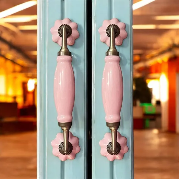 Ceramic_Door_Handle_Gold_Antique_Finish_(Size_-_8.5_Inch)_-_Hole_To_Hole_6.5_Inch_(Pink)_-_Pack_Of_1_Handle