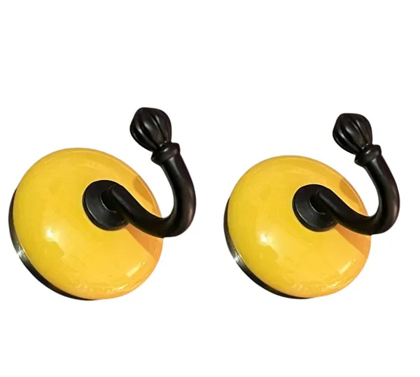 Maison_Belle_Ceramic_Metal_Wall_Hook/Wall_Mounted_Single_Hook_Hanger_-_Black_Hook_(Size_3.5_Inch)_-_Pack_of_2_(Yellow)