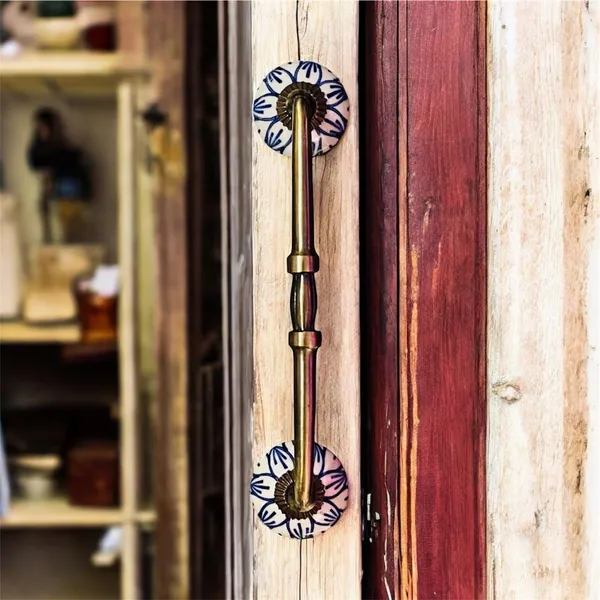 Maison_Belle_Ceramic_Door_Handle_Gold_Antique_Finish_-_(Size_10_Inch,_Hand_Painting)_-_Hole_to_Hole_8_INCH_(Pack_of_1_Handle)_(8_INCH)