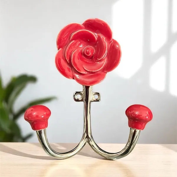Maison_Belle_Ceramic_Rose_Hook_Metal_Wall_Mounted_Double_Hook_Hanger_-_(Size_5_Inch)_Pack_of_2_Hooks_(RED_-_Silver)