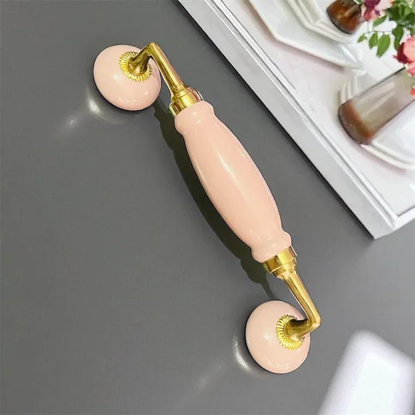 Maison_Belle_Ceramic_Door_Handle_Brass_Finish_(Size_-_8.5_INCH)_-_Hole_to_Hole_6.5_INCH_-_Pack_of_1_Handle_(Brass)_(Pink_Plain)