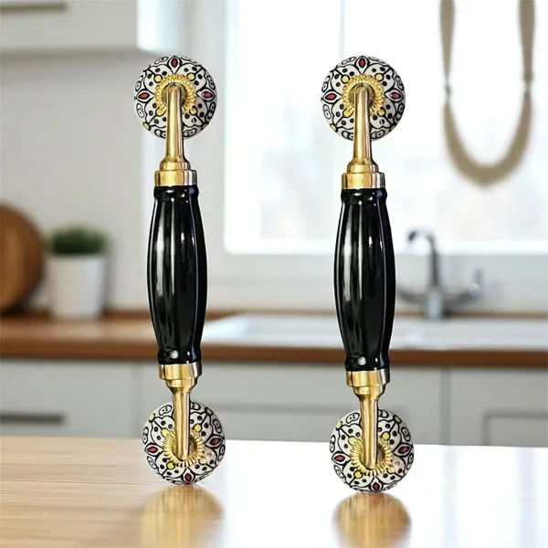 Maison_Belle_Ceramic_Door_Handle_Brass_Finish_(Size_-_8.5_INCH)_-_Hole_to_Hole_6.5_INCH_-_Pack_of_1_Handle_(Brass)_(Black_-_Hand_Painting)