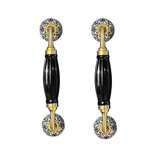 Maison_Belle_Ceramic_Door_Handle_Brass_Finish_(Size_-_8.5_INCH)_-_Hole_to_Hole_6.5_INCH_-_Pack_of_1_Handle_(Brass)_(Black_-_Hand_Painting)