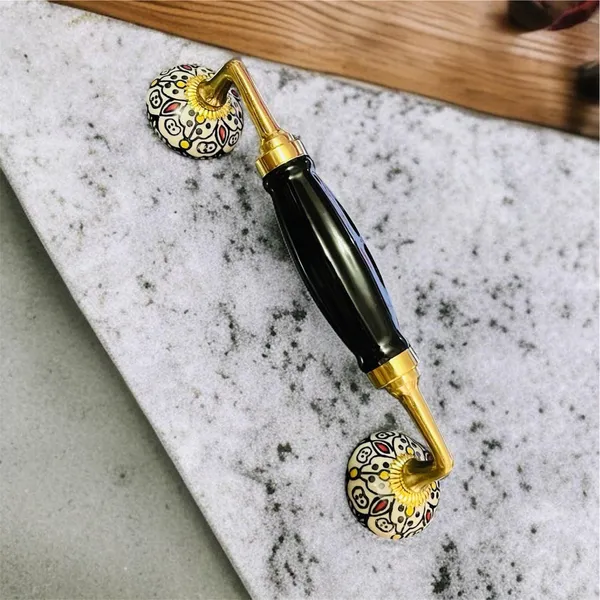 Maison_Belle_Ceramic_Door_Handle_Brass_Finish_(Size_-_8.5_INCH)_-_Hole_to_Hole_6.5_INCH_-_Pack_of_1_Handle_(Brass)_(Black_-_Hand_Painting)