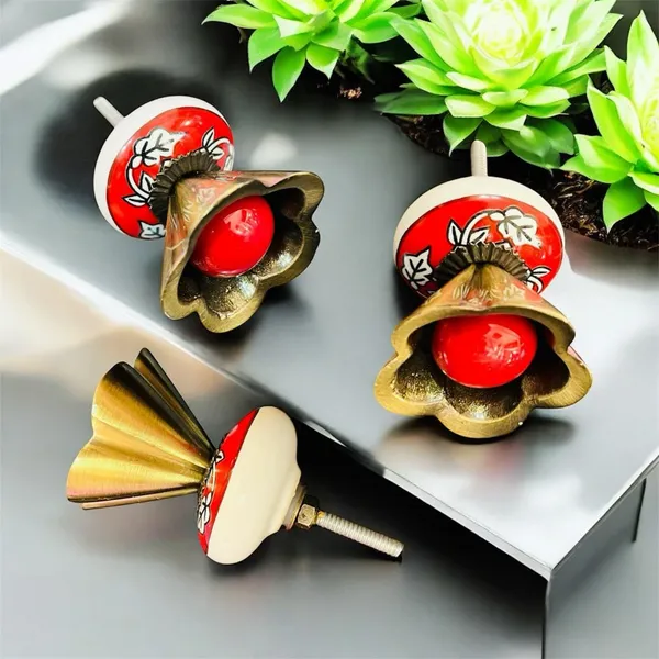 Maison_Belle_Ceramic_Flower_KNOBS_for_Drawer_-_Gold_Antique_Finish_(Size_2.5_INCH_-_White,_Pack_of_2)_(RED)