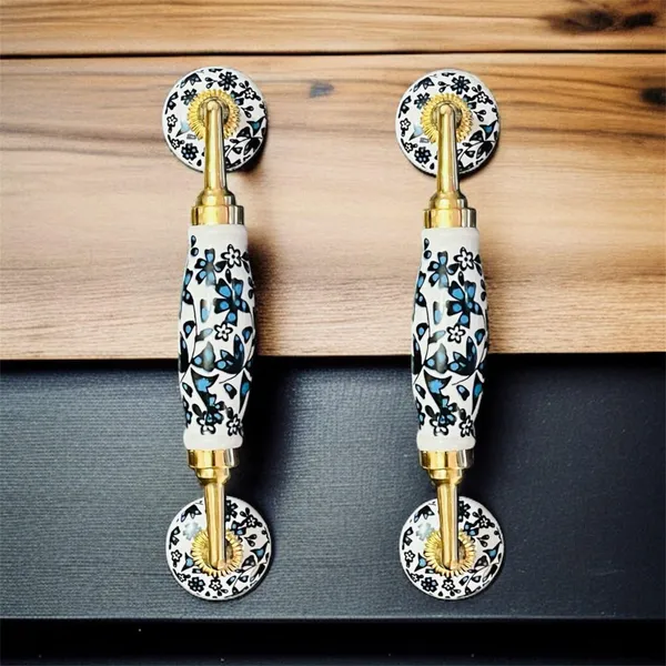 Maison_Belle_Ceramic_Door_Handle_Brass_Finish_(Size_-_8.5_INCH)_-_Hole_to_Hole_6.5_INCH_-_Pack_of_1_Handle_(Brass)_(White_-_Blue_Flower)