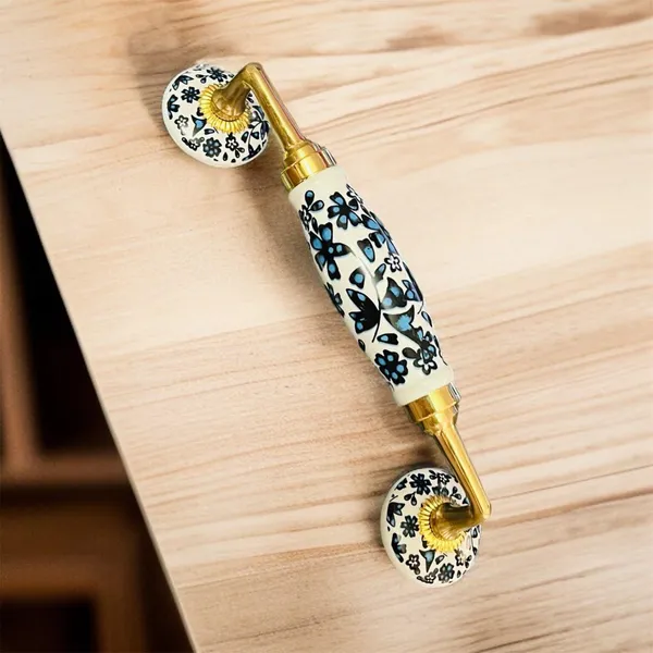Maison_Belle_Ceramic_Door_Handle_Brass_Finish_(Size_-_8.5_INCH)_-_Hole_to_Hole_6.5_INCH_-_Pack_of_1_Handle_(Brass)_(White_-_Blue_Flower)