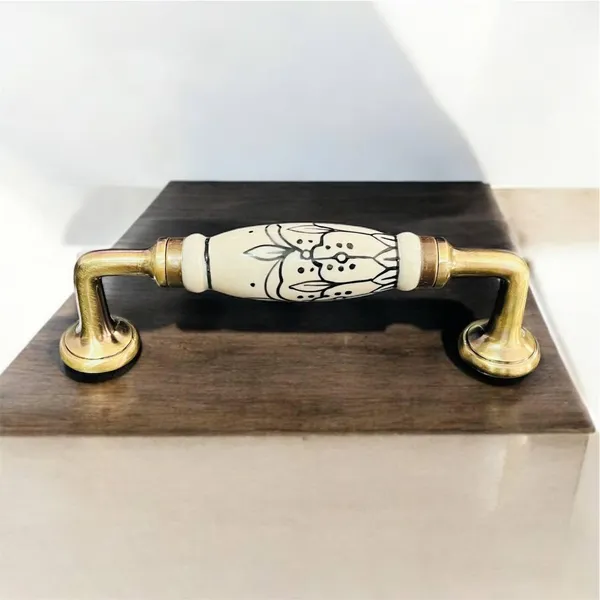 Maison_Belle_Ceramic_Door_Handle_Gold_Antique_Finish_-_(Size_8_Inch,_Hand_Painted)_Hole_to_Hole_6.5_INCH_(2._Black_Hand_Painted)