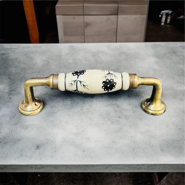 Maison_Belle_Ceramic_Door_Handle_Gold_Antique_Finish_-_(Size_8_Inch,_Hand_Painted)_Hole_to_Hole_6.5_INCH_(3._Black_Hand_Painted)
