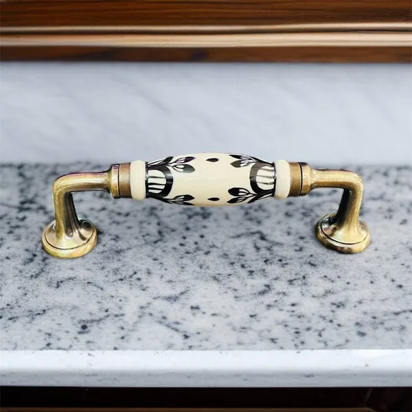 Maison_Belle_Ceramic_Door_Handle_Gold_Antique_Finish_-_(Size_8_Inch,_Hand_Painted)_Hole_to_Hole_6.5_INCH_(4._Black_Hand_Painted)