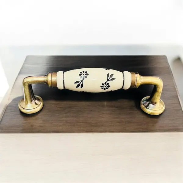 Maison_Belle_Ceramic_Door_Handle_Gold_Antique_Finish_-_(Size_8_Inch,_Hand_Painted)_Hole_to_Hole_6.5_INCH_(5._Black_Hand_Painted)