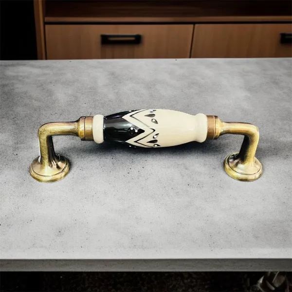 Maison_Belle_Ceramic_Door_Handle_Gold_Antique_Finish_-_(Size_8_Inch,_Hand_Painted)_Hole_to_Hole_6.5_INCH_(6._Black_Hand_Painted)