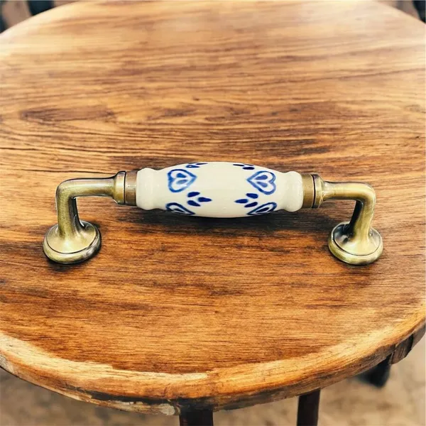 Maison_Belle_Ceramic_Door_Handle_Gold_Antique_Finish_-_(Size_8_Inch,_Hand_Painted)_Hole_to_Hole_6.5_INCH_(10._Blue_Heart)