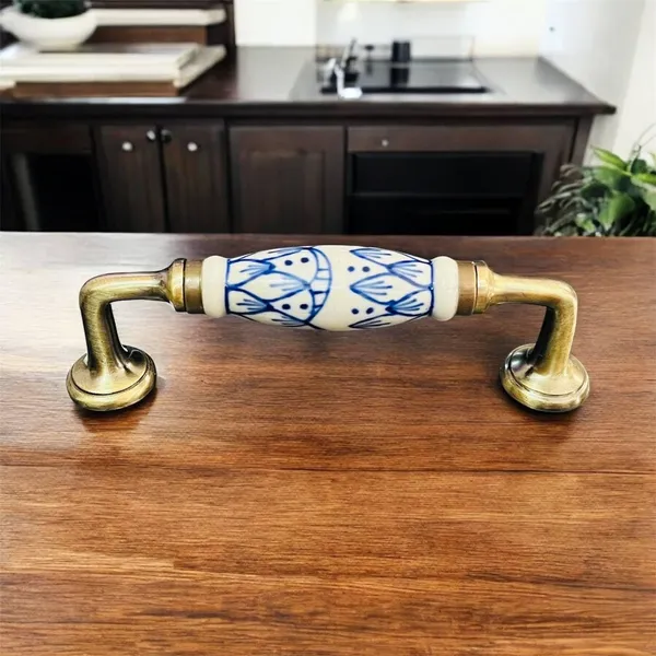 Maison_Belle_Ceramic_Door_Handle_Gold_Antique_Finish_-_(Size_8_Inch,_Hand_Painted)_Hole_to_Hole_6.5_INCH_(11._Blue_Hand_Painted)