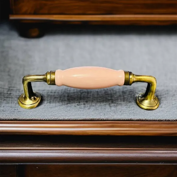 Maison_Belle_Ceramic_Door_Handle_Gold_Antique_Finish_-_(Size_8_Inch)_Hole_to_Hole_6.5_INCH_(13._Pink)