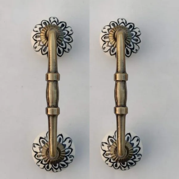 Ceramic_Door_Handle_Gold_Antique_Finish_-_(Size_6_Inch,_Flower_Hand_Painted)_Hole_To_Hole_-_4_Inch_-_Pack_Of_1