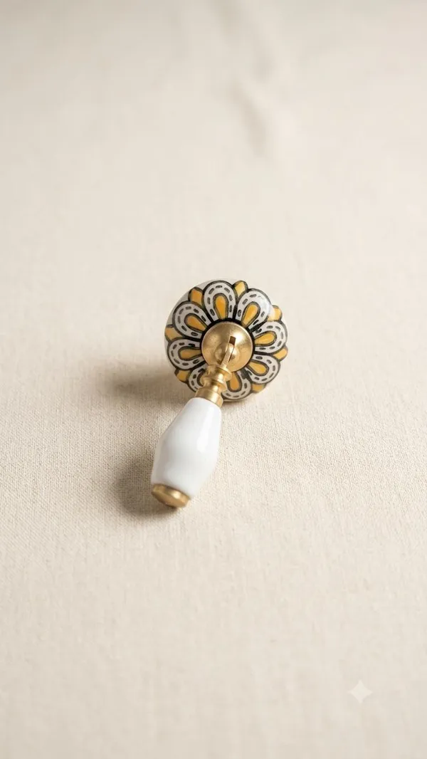 PACK_OF_1_KNOB_-_Ceramic_Door_Knob_Arch_Handle_Cabinet_DRAWER_Pull_-_BRASS_Finish_(Size_3_Inch,_YELLOW)_