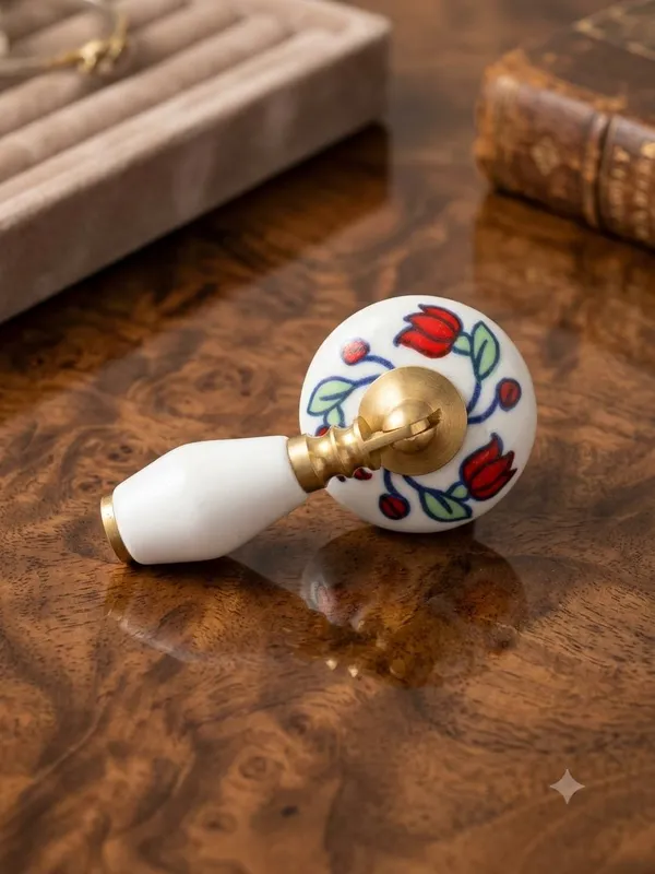 PACK_OF_1_KNOB_-_Ceramic_Door_Knob_White_Arch_Handle_Cabinet_DRAWER_PULL_-_BRASS_Finish_(Size_3_Inch)
