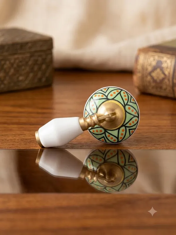 PACK_OF_1_KNOB_-_Ceramic_Door_Knob_White_Arch_Handle_Cabinet_DRAWER_PULL_-_BRASS_Finish_(Size_3_Inch)