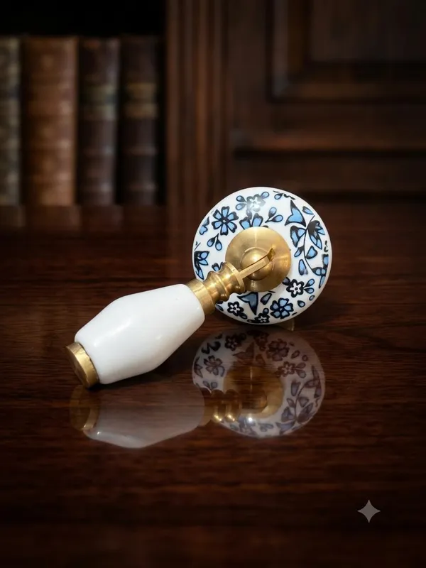 PACK_OF_1_KNOB_-_Ceramic_Door_Knob_White_Arch_Handle_Cabinet_DRAWER_PULL_-_BRASS_Finish_(Size_3_Inch)