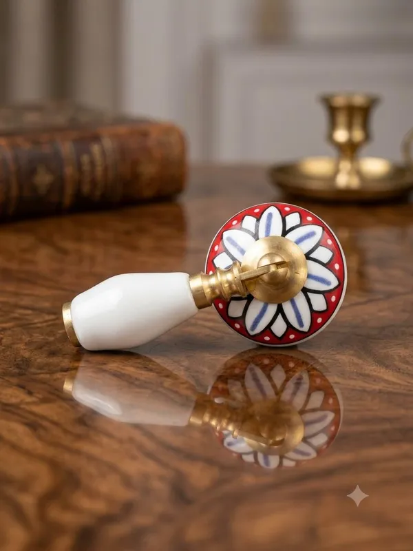 PACK_OF_1_KNOB_-_Ceramic_Door_Knob_White_Arch_Handle_Cabinet_DRAWER_PULL_-_BRASS_Finish_(Size_3_Inch)