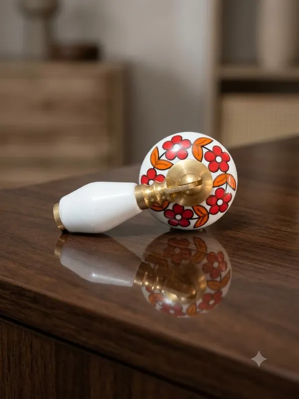 PACK_OF_1_KNOB_-_Ceramic_Door_Knob_White_Arch_Handle_Cabinet_DRAWER_PULL_-_BRASS_Finish_(Size_3_Inch)