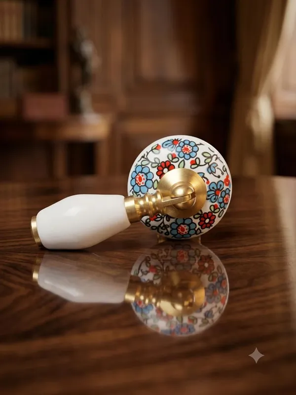 PACK_OF_1_KNOB_-_Ceramic_Door_Knob_White_Arch_Handle_Cabinet_DRAWER_PULL_-_BRASS_Finish_(Size_3_Inch)