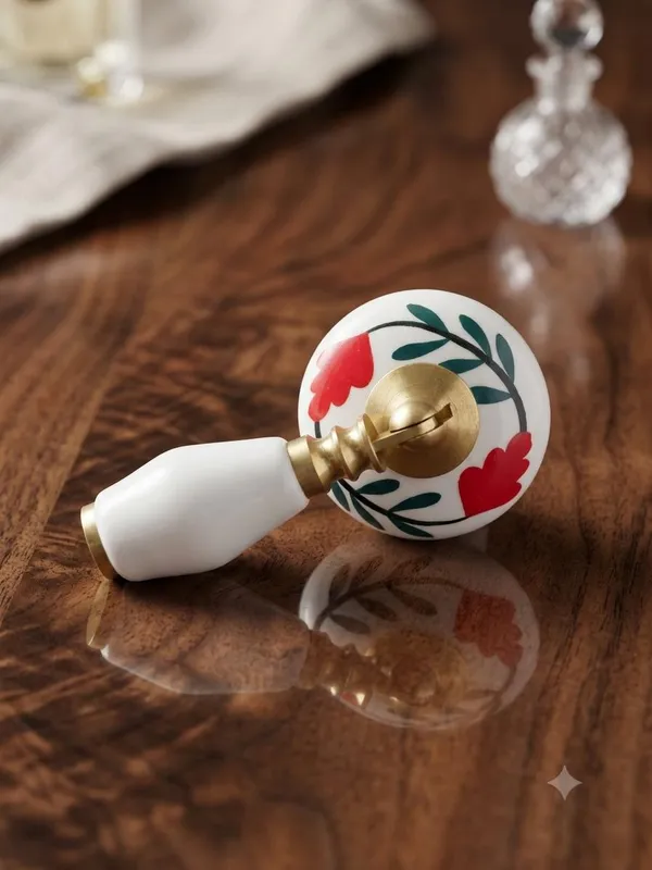 PACK_OF_1_KNOB_-_Ceramic_Door_Knob_White_Arch_Handle_Cabinet_DRAWER_PULL_-_BRASS_Finish_(Size_3_Inch)_
